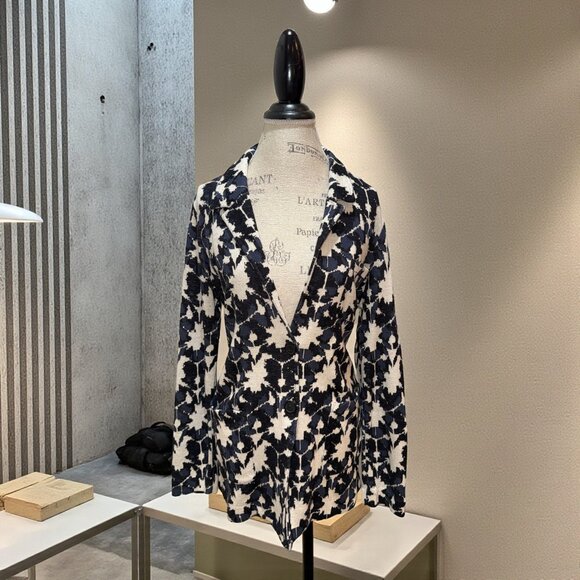 NIC+ZOE Black, White & Blue Abstract 3-Pocket 2-Button Knit Cardigan Sweater L - Picture 1 of 10